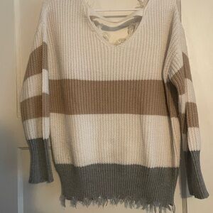 Striped Beige and Gray Women's Sweater